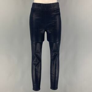 L'AGENCE Size M Navy Cotton Blend Faux Leather Elastic Waistband Leggings